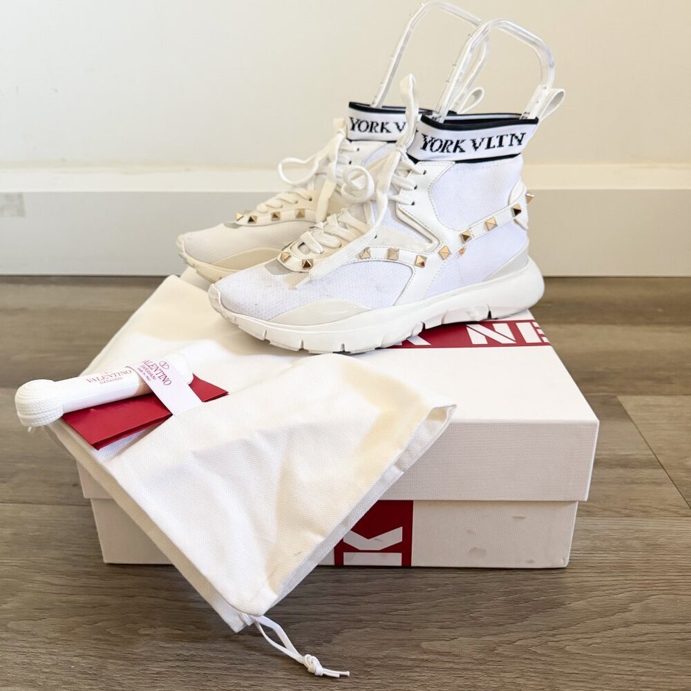Valentino Garavani White Rockstud High Top Sock Sneakers EU 38 - Picture 2 of 12